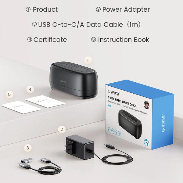 Single Bay Sata Drive Dock For 2.5 And 3.5 Inch Drives With Type C Connection Drive Enclosures & Docks