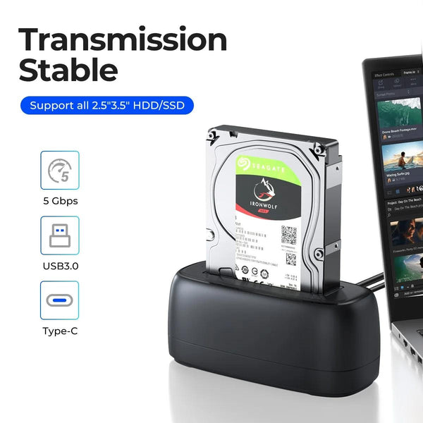 Single Bay Sata Drive Dock For 2.5 And 3.5 Inch Drives With Type C Connection Drive Enclosures & Docks
