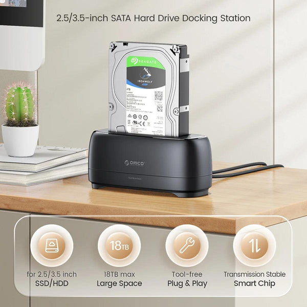 Single Bay Sata Drive Dock For 2.5 And 3.5 Inch Drives With Type C Connection Drive Enclosures & Docks