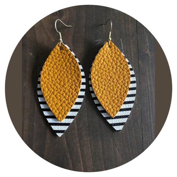 Pu Leather Leaf Dangle Earrings