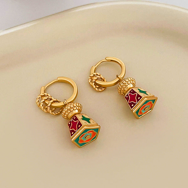 Chinese Style Retro Enamel Oil Drip For Women Unique Design Elegant And Chic Luxury Vintage Jewelry Earrings