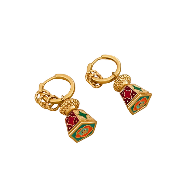 Chinese Style Retro Enamel Oil Drip For Women Unique Design Elegant And Chic Luxury Vintage Jewelry Earrings