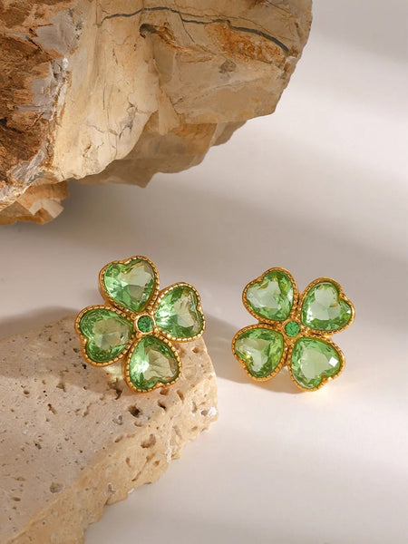 Veile Studios Stainless Steel Zircon Lucky Clover Earrings