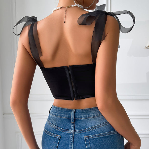 Cross Border Butterfly Embroidery Fitted Lace Up Spicy Girl  Crop Top Women Crop Tees