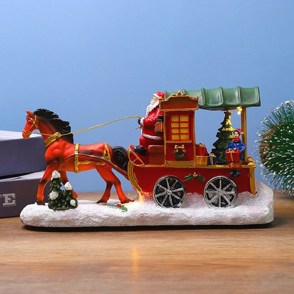 Christmas Decoration Resin Craft House With Light And Music Reindeer Sleigh Ornament Gift Seasonal Decorations