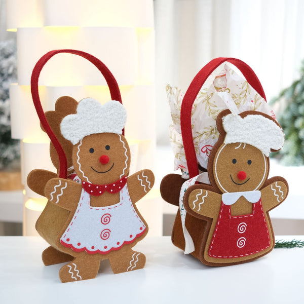 Christmas Gingerbread Man Holiday Decoration Desk Felt Gift Tote Bag Gift Bags