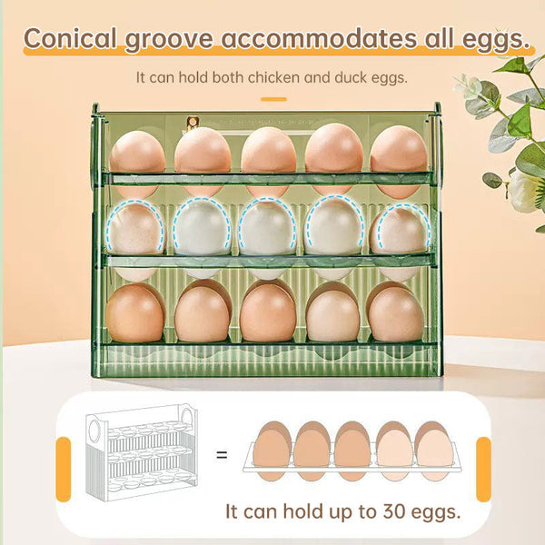 Large Capacity Fridge Egg Storage Portable Multi Layer Tray Auto Open/Close Holder Other Kitchen Storage