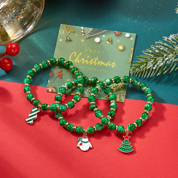 Creative Colorful Santa Claus Snowman Reindeer Beaded Stackable Bracelet Fashion Gift Bracelets