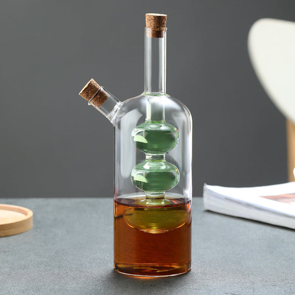Kitchen Storage Sealed Bottles Double Layer 2 In 1 Glass Oil Vinegar Sauce Seasoning Tools Oil & Vinegar Dispensers