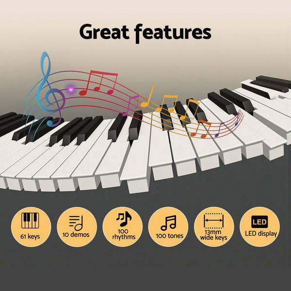 Alpha 61 Key Digital Piano Keyboard Electric Kids Gift Black Electronic Keyboards