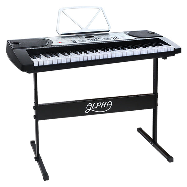Alpha 61 Keys Electronic Piano Keyboard Digital Electric W/ Stand Beginner Silver Electronic Keyboards