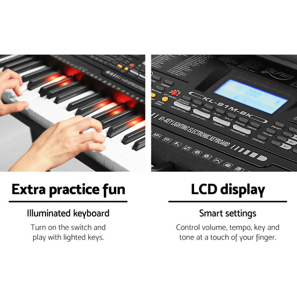 61 Key Electronic Piano Keyboard With Stand Lighted Keys Musical Instrument Electronic Keyboards