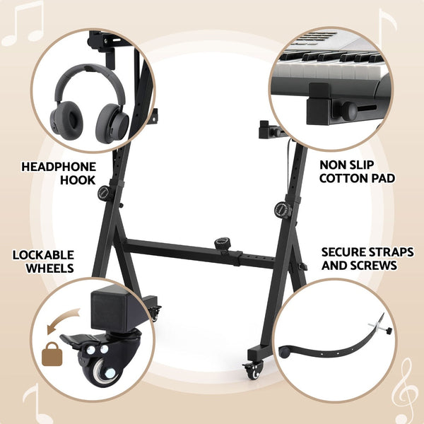 Alpha Heavy Duty Adjustable Piano Stand With Lockable Wheels Z Stand Black Keyboard Stands