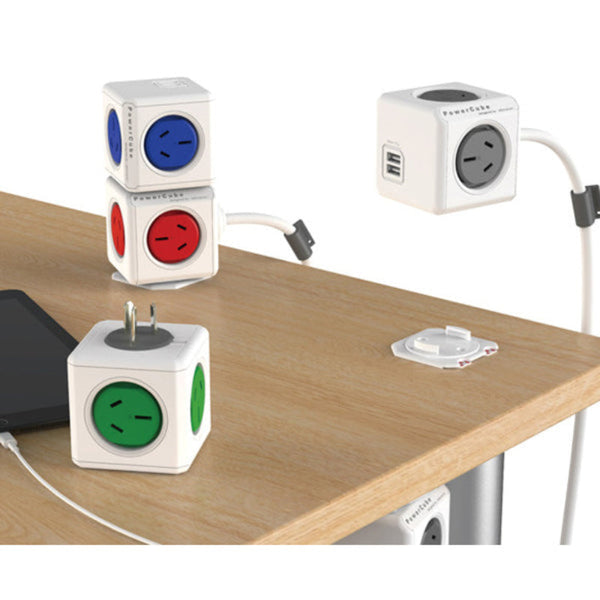 Allocacoc Powercube Extended Usb Powerboard 4 Outlets 2 Ports Grey White 1.5M Usb Cables Hubs & Adapters