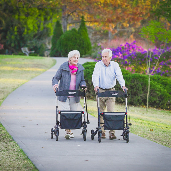 Equipmed Foldable Aluminium Walking Frame Rollator With Bag And Seat Silver Walkers & Canes