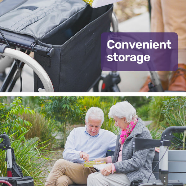 Equipmed Foldable Aluminium Walking Frame Rollator With Bag And Seat Silver Walkers & Canes