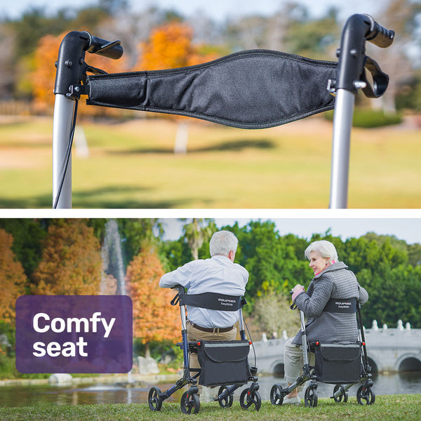 Equipmed Foldable Aluminium Walking Frame Rollator With Bag And Seat Silver Walkers & Canes