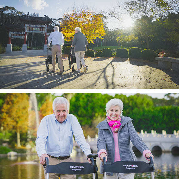 Equipmed Foldable Aluminium Walking Frame Rollator With Bag And Seat Silver Walkers & Canes