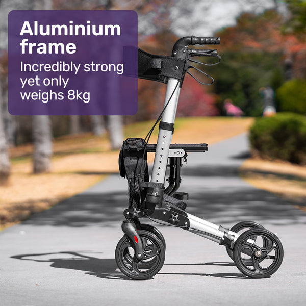 Equipmed Foldable Aluminium Walking Frame Rollator With Bag And Seat Silver Walkers & Canes