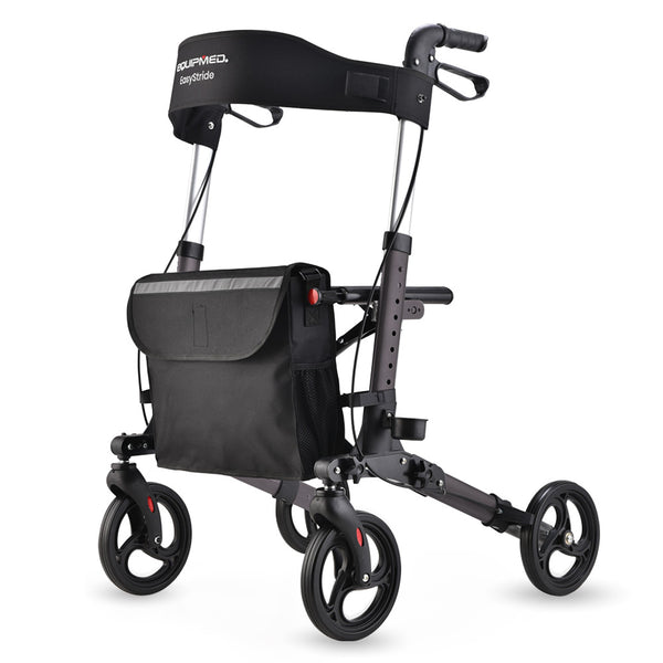 Equipmed Foldable Aluminium Walking Frame Rollator With Bag And Seat, Titanium Colour Walkers & Canes