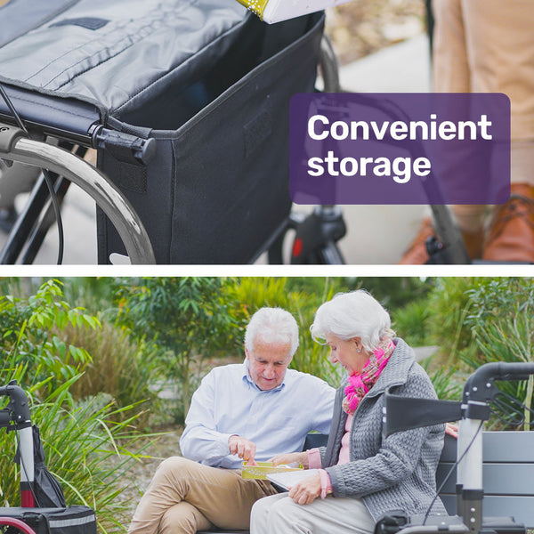 Equipmed Foldable Aluminium Walking Frame Rollator With Bag And Seat, Titanium Colour Walkers & Canes