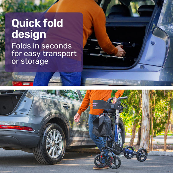 Equipmed Easystride Quick Fold Aluminium Rollator Blue Walkers & Canes