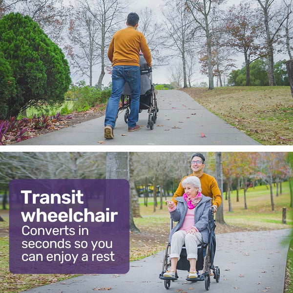 Equipmed 2 In 1 Folding Rollator Wheelchair Adjustable Mobility Walker W/ Park Brakes & Bag Silver Walkers & Canes
