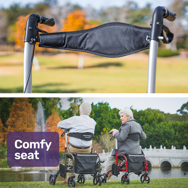Equipmed 2 In 1 Folding Rollator Wheelchair Adjustable Mobility Walker W/ Park Brakes & Bag Silver Walkers & Canes