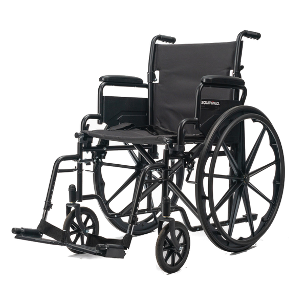 Equipmed Folding Wheelchair 24 Inch 136Kg Capacity Chair Retractable Armrests Black Wheelchairs