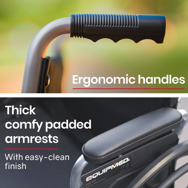 Equipmed 24 Inch Folding Wheelchair Lightweight Portable For Elderly And Disable Wheelchairs