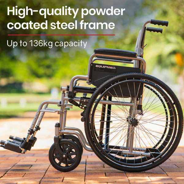 Equipmed 24 Inch Folding Wheelchair Lightweight Portable For Elderly And Disabled Grey Wheelchairs