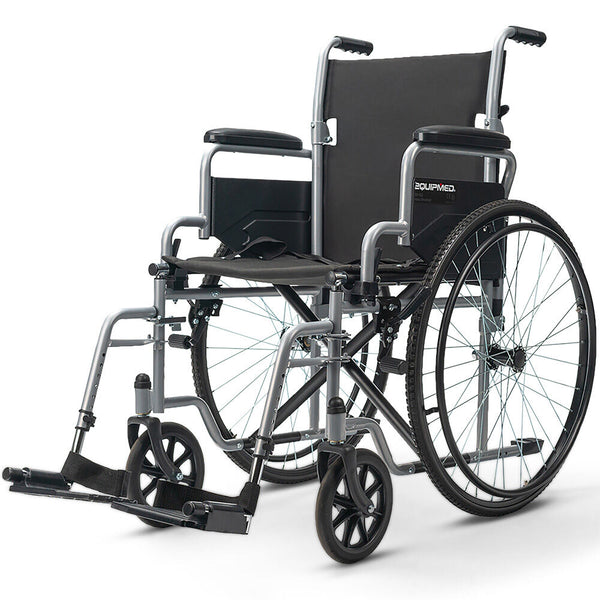 Equipmed 24 Inch Folding Wheelchair Lightweight Portable For Elderly And Disabled Grey Wheelchairs