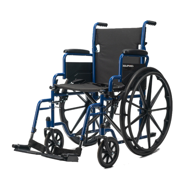 Equipmed Wheelchair 24 Inch Folding Lightweight Chair136kg Capacity Mobility. Blue Wheelchairs