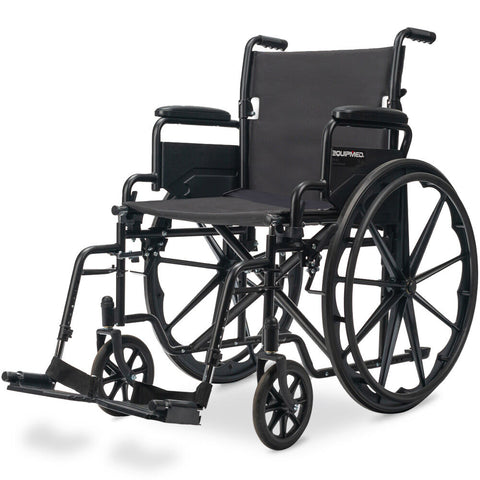 Equipmed 24 Inch Folding Wheelchair With Park Brakes 136Kg Capacity 51Cm Wide Seat Black Wheelchairs