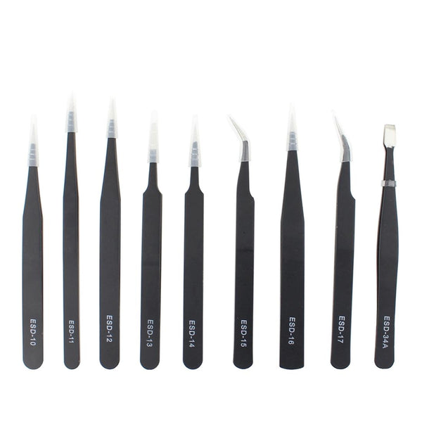 9 Piece Anti Static Precision Tweezers Set With Carrying Bag For Electronics Repair Electronics Tweezers