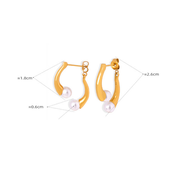 Elegant Split Design With High Gloss Pearl Inlay Simple Titanium Steel Gold Plated Earrings