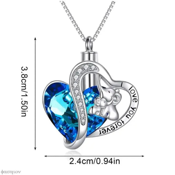 Veile Studios Elephant Double Heart Blue Crystal Pendant Ash Holder Memorial Necklace Necklaces & Pendants