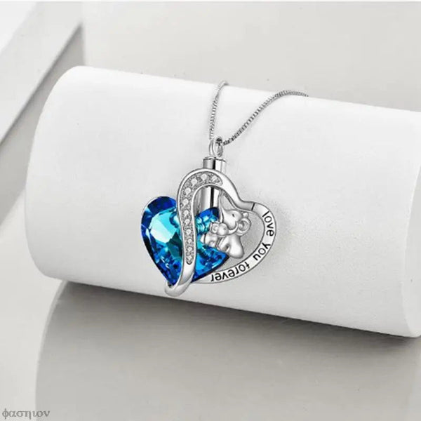 Veile Studios Elephant Double Heart Blue Crystal Pendant Ash Holder Memorial Necklace Necklaces & Pendants
