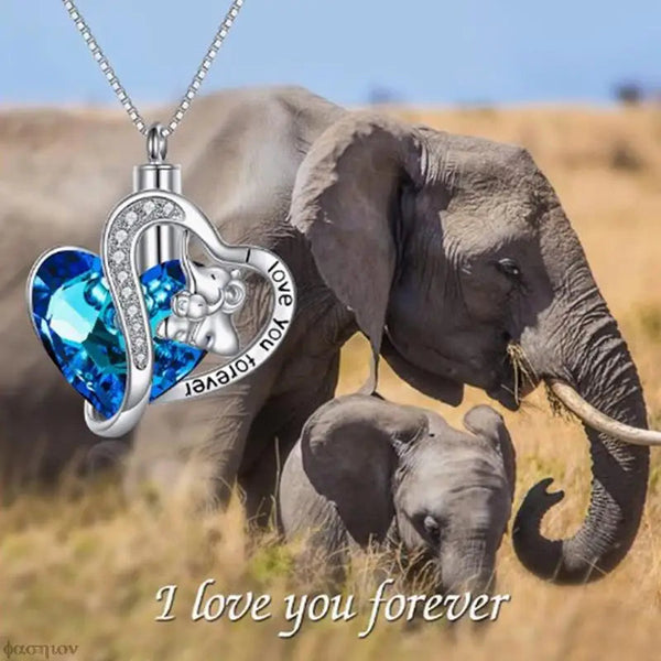 Veile Studios Elephant Double Heart Blue Crystal Pendant Ash Holder Memorial Necklace Necklaces & Pendants