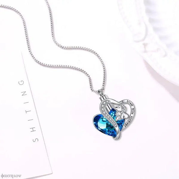Veile Studios Elephant Double Heart Blue Crystal Pendant Ash Holder Memorial Necklace Necklaces & Pendants