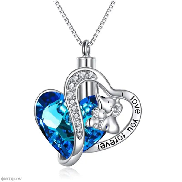 Veile Studios Elephant Double Heart Blue Crystal Pendant Ash Holder Memorial Necklace Necklaces & Pendants