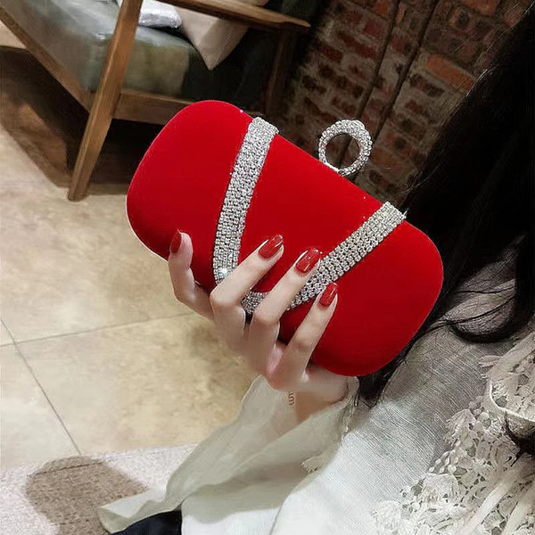 Embellished U Shape Evening Clutch For Ladies Banquet Ready Red Wallets