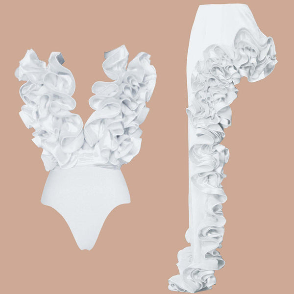 Swimsuit Women's Lace V Neck Irregular Skirt Set Swimwear