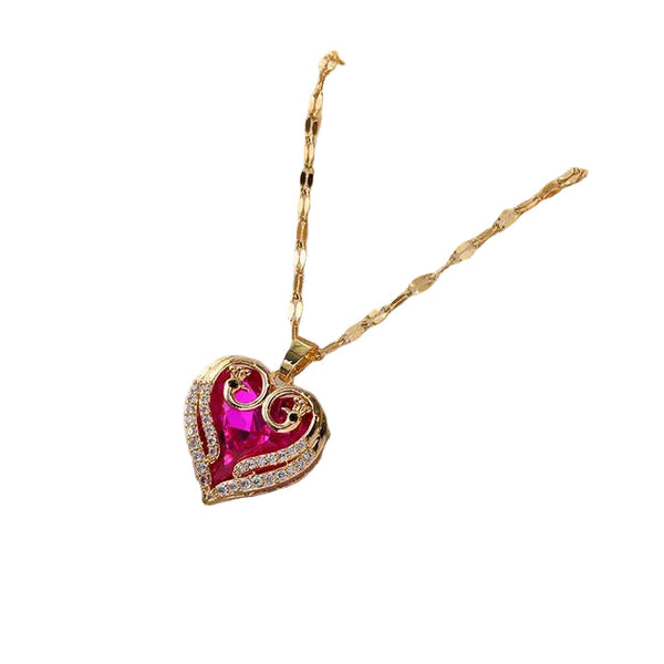 Colorful Zircon Love Heart Pendant Necklaces For Women Girls Stainless Steel Trendy Romantic Jewelry Accessories Gifts Necklaces & Pendants