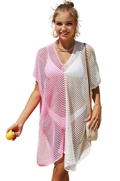 Openwork Contrast Slit Knit Cover Up Swimwear