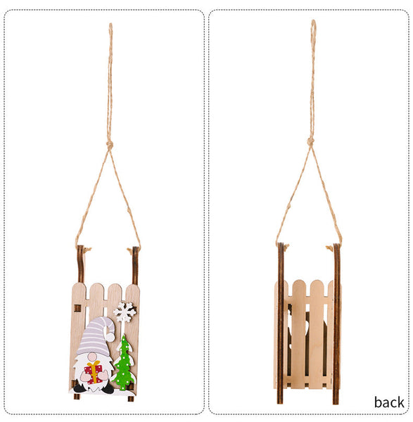 Christmas Decoration Wooden Sleigh Hanging Ornament Creative Santa Claus And Elf Figurines