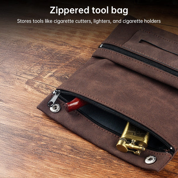 Handmade Brushed Leather Cigar Bag: Foldable Multifunctional Holds Lighter & Tobacco (Moisturizing) Bags
