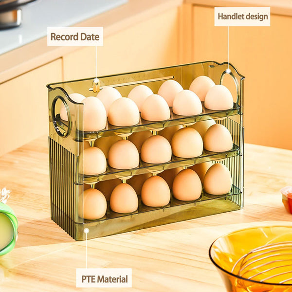 Large Capacity Fridge Egg Storage Portable Multi Layer Tray Auto Open/Close Holder Other Kitchen Storage