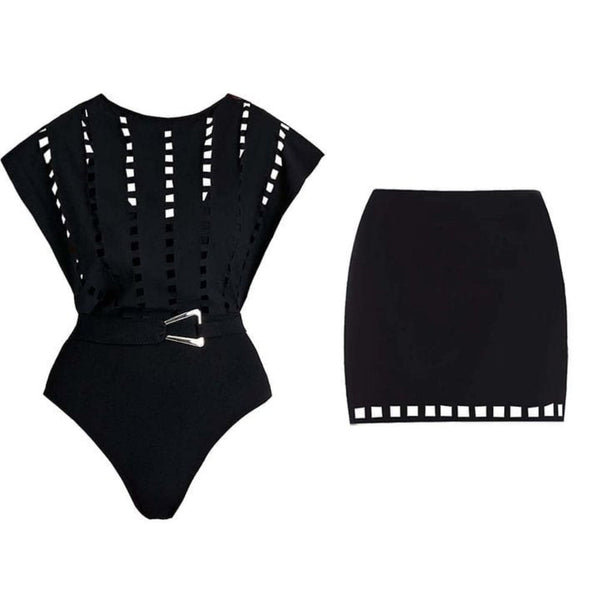 V Neck Hollow  One Piece Swimsuit Women's Set Swimwear