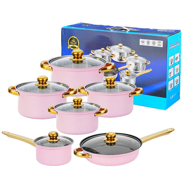 12 Piece Wine Red Non Stick Stainless Steel Soup Pot Set Induction Friendly For Kitchen Use. Saucepans & Stockpots